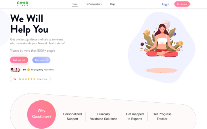 The GoodLives website homepage, showing its employee mental health support service