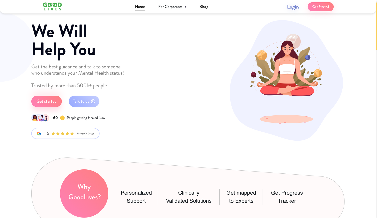 The GoodLives website homepage, showing its employee mental health support service