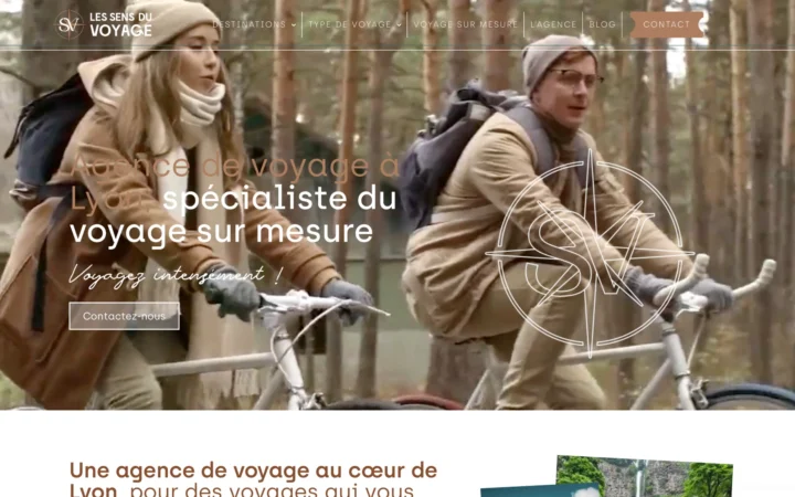 The Les Sens du Voyage website homepage, showing its tailor-made travel offering
