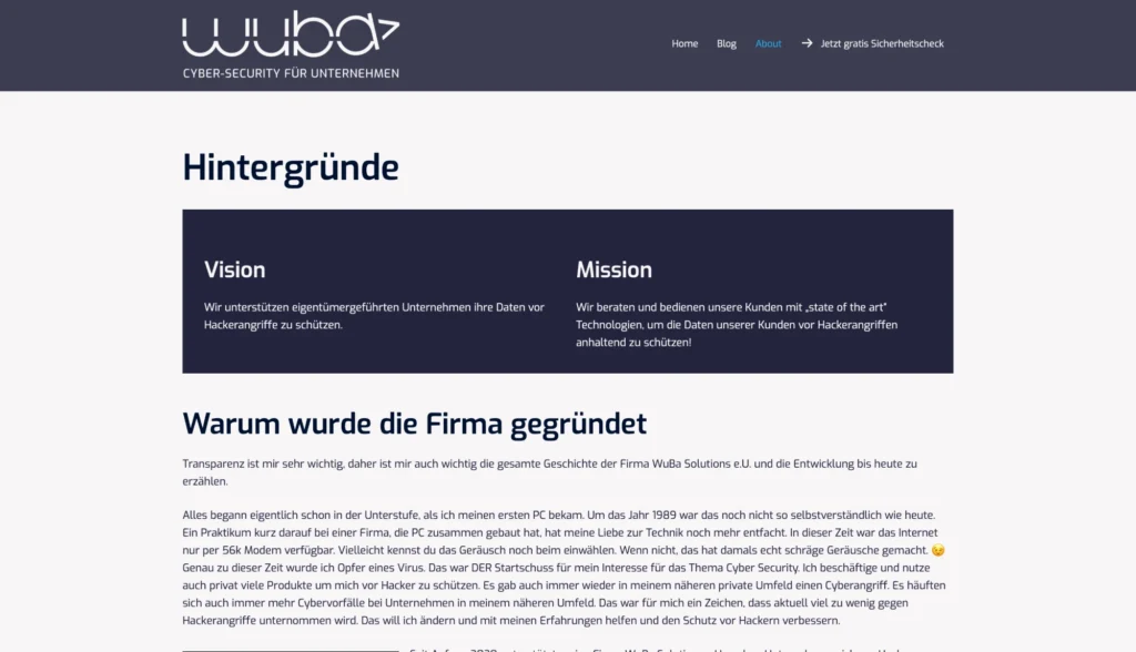 The Wuba about page showing the founder story and company vision and mission