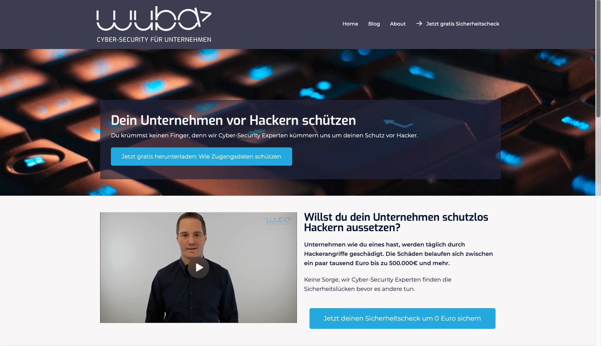 The Wuba website homepage, showing its cybersecurity services